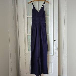 Halara Navy Wide Leg Jumpsuit Strappy V Neck Pocketed Size M
